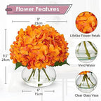 Hydrangea Artificial Flowers in Vase Orange Silk Fake Flowers Arrangements with Glass Vase with Faux Water Faux, alternate