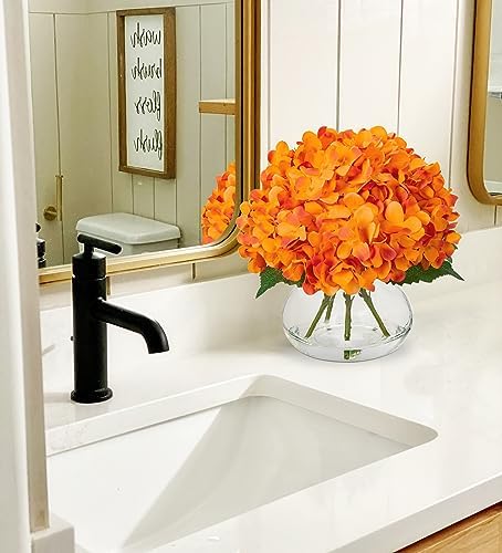 Hydrangea Artificial Flowers in Vase Orange Silk Fake Flowers Arrangements with Glass Vase with Faux Water Faux, alternate