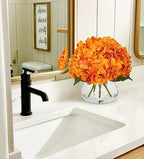 Hydrangea Artificial Flowers in Vase Orange Silk Fake Flowers Arrangements with Glass Vase with Faux Water Faux, alternate