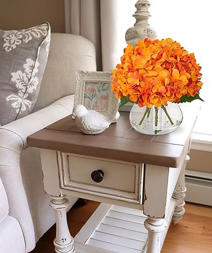 Hydrangea Artificial Flowers in Vase Orange Silk Fake Flowers Arrangements with Glass Vase with Faux Water Faux, alternate