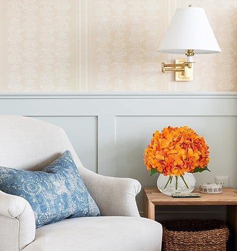 Hydrangea Artificial Flowers in Vase Orange Silk Fake Flowers Arrangements with Glass Vase with Faux Water Faux, alternate