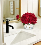 Hydrangea Artificial Flowers in Vase Red Silk Fall Fake Flowers Arrangements with Glass Vase with Faux Water, alternate view
