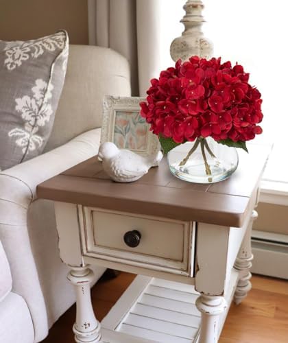 Hydrangea Artificial Flowers in Vase Red Silk Fall Fake Flowers Arrangements with Glass Vase with Faux Water, alternate view