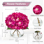 Hydrangea Artificial Flowers with Glass Vase Fuchsia Silk Faux Flowers Arrangements in Vase with Faux Water Fake, alternate