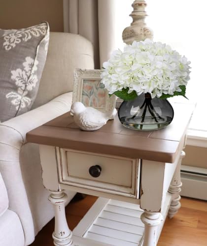 Hydrangea Artificial Flowers with Glass Vase White Silk Faux Flowers Arrangements with Faux Water Fake Floral, alternate view