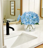 Hydrangea Artificial Flowers with Vase Blue Silk Fake Flowers Arrangements in Glass Vase with Faux Water Faux, alternate view