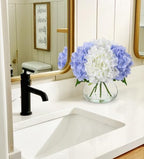 Hydrangea Artificial Flowers with Vase White & Blue Silk Fake Flowers Arrangements in Glass Vase with Faux Water, alternate