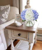 Hydrangea Artificial Flowers with Vase White & Blue Silk Fake Flowers Arrangements in Glass Vase with Faux Water, alternate