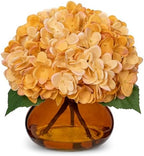 Hydrangea Fall Flowers Artificial for Decoration with Glass Vase Yellowish Orange Silk Faux Flowers Arrangements