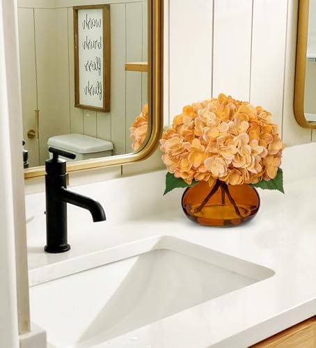 Hydrangea Fall Flowers Artificial for Decoration with Glass Vase Yellowish Orange Silk Faux Flowers Arrangements, alternate