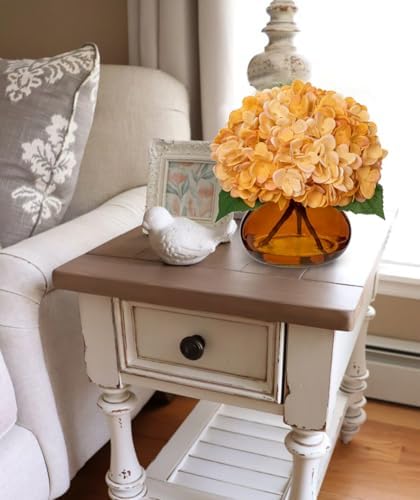 Hydrangea Fall Flowers Artificial for Decoration with Glass Vase Yellowish Orange Silk Faux Flowers Arrangements, alternate