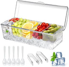Ice Chilled Condiment Caddy, Condiment Containers with Lids, Serving Tray in Large in Clear