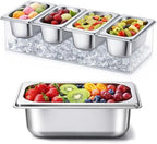 Ice Chilled Condiment Caddy with 4 x 20 Oz Containers, 1 Pcs in Silver, Transparent