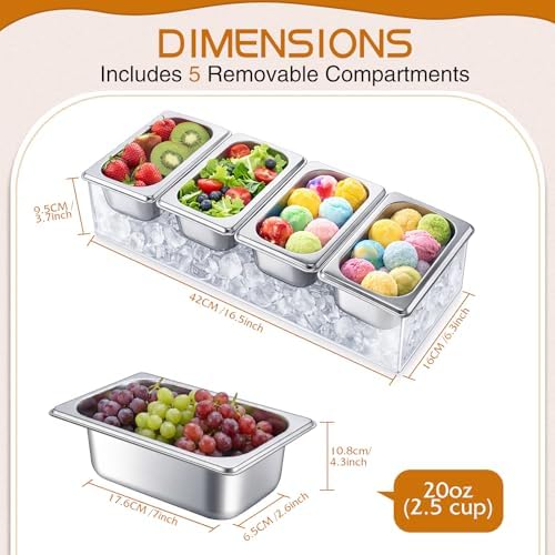 Ice Chilled Condiment Caddy with 4 x 20 Oz Containers, 1 Pcs in Silver, Transparent, alternate view 3