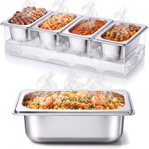 Ice Chilled Condiment Caddy with 4 x 20 Oz Containers, 1 Pcs in Silver, Transparent, alternate view 4
