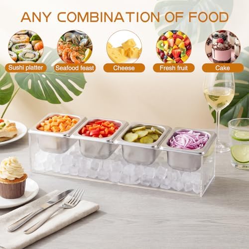 Ice Chilled Condiment Caddy with 4 x 20 Oz Containers, 1 Pcs in Silver, Transparent, alternate view 5