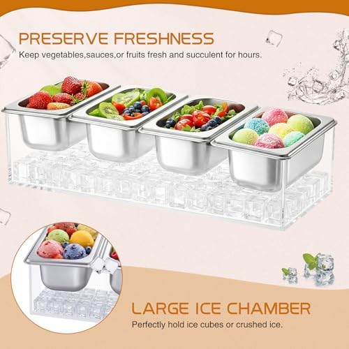 Ice Chilled Condiment Caddy with 4 x 20 Oz Containers, 1 Pcs in Silver, Transparent, alternate view 6