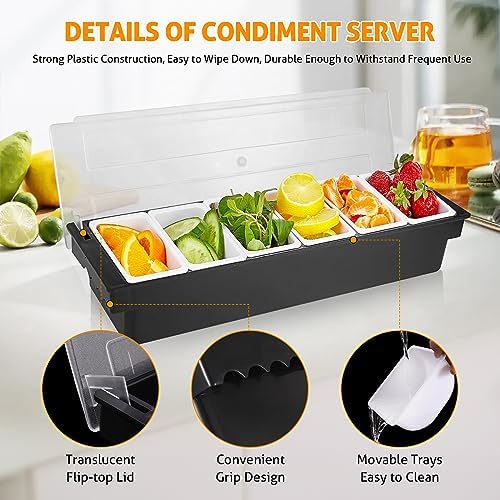 Ice Chilled Condiment Caddy with 6 Removable Trays and Lid, 2 Pack in Black+White, alternate view 3