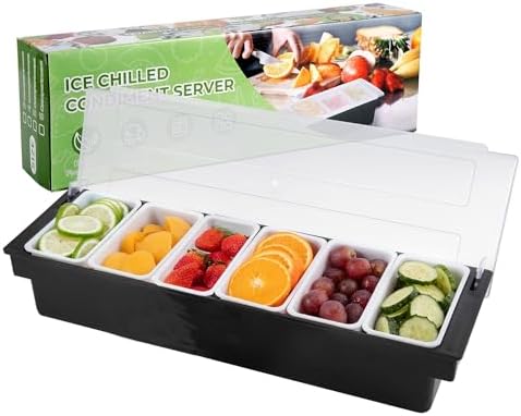 Ice Chilled Condiment Caddy with 6 Removable Trays and Lids in Silver