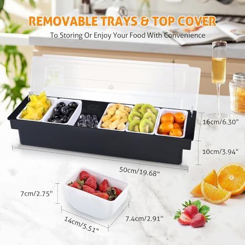 Ice Chilled Condiment Caddy with 6 Removable Trays and Lids in Silver, alternate view 2