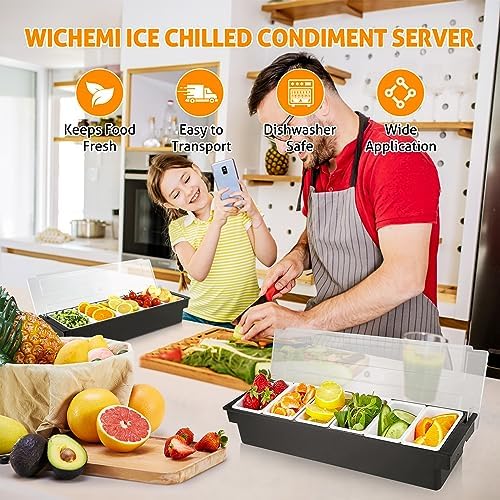 Ice Chilled Condiment Caddy with 6 Removable Trays and Lids in Silver, alternate view 5