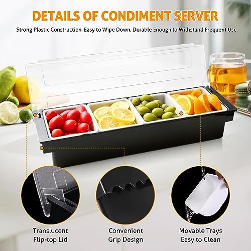 Ice Chilled Condiment Caddy with Lid and 4 Removable Trays, 2 Pack in Black+White, alternate view 2