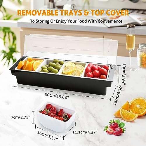 Ice Chilled Condiment Caddy with Lid and 4 Removable Trays, 2 Pack in Black+White, alternate view 3