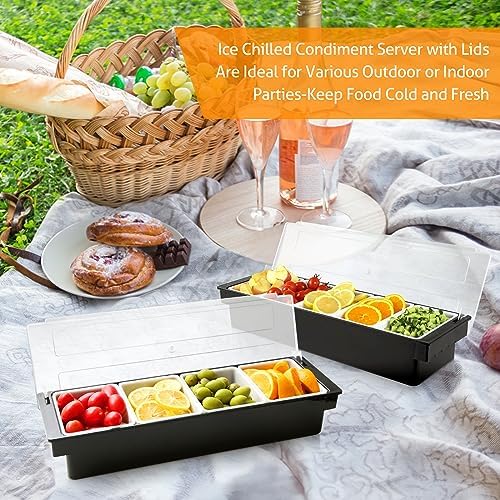 Ice Chilled Condiment Caddy with Lid and 4 Removable Trays, 2 Pack in Black+White, alternate view 6