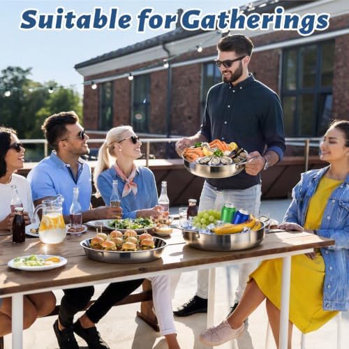 Ice Chilled Serving Tray for Parties, Cooling Platter 2 Set, 10.8 in in Silver, alternate view 2