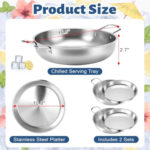 Ice Chilled Serving Tray for Parties, Cooling Platter 2 Set, 10.8 in in Silver, alternate view 3