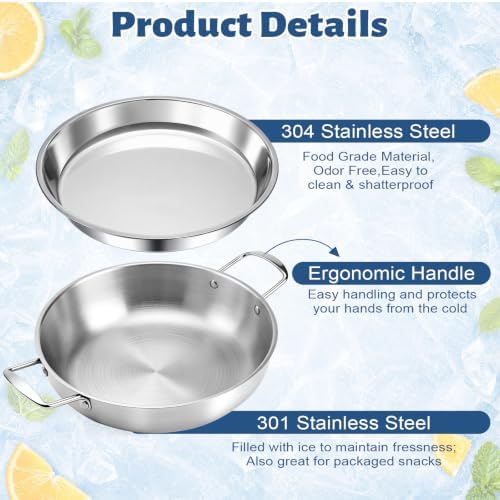 Ice Chilled Serving Tray for Parties, Cooling Platter 2 Set, 10.8 in in Silver, alternate view 5