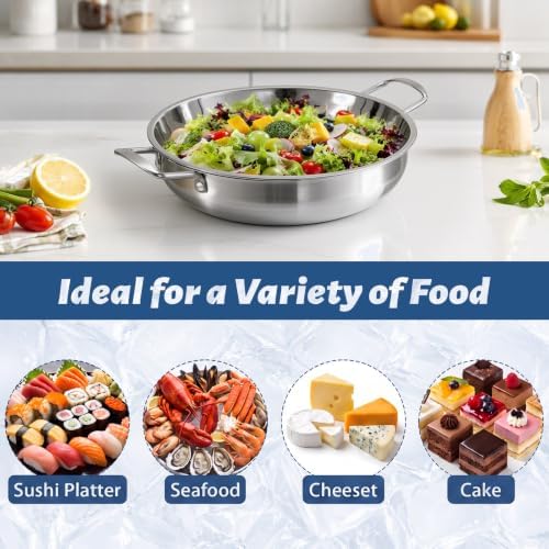 Ice Chilled Serving Tray for Parties, Cooling Platter 2 Set, 10.8 in in Silver, alternate view 6
