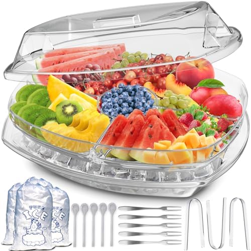 Ice Chilled Serving Tray for Parties, Fruit Tray with Ice Bottom, 15 in in Transparent