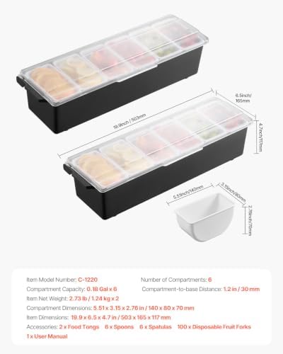 Ice Cooled Condiment Serving Container, 6 Compartments Chilled Server, Fruit Veggie Condiment Caddy, Plastic, alternate view