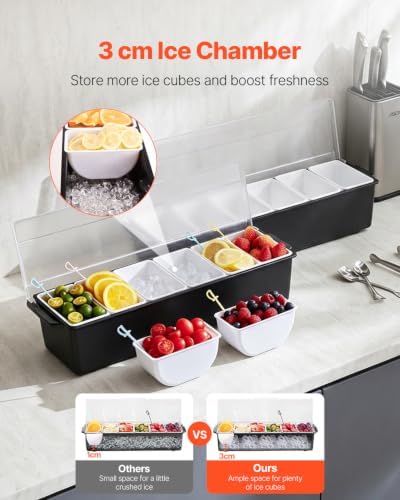 Ice Cooled Condiment Serving Container, 6 Compartments Chilled Server, Fruit Veggie Condiment Caddy, Plastic, alternate view