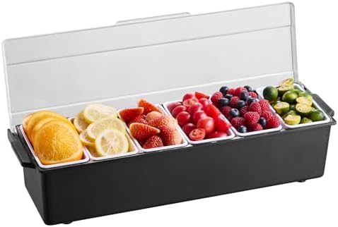 Ice Cooled Condiment Serving Container, 6 Compartments Chilled Server, Fruit Veggie Condiment Caddy, Plastic, alternate view