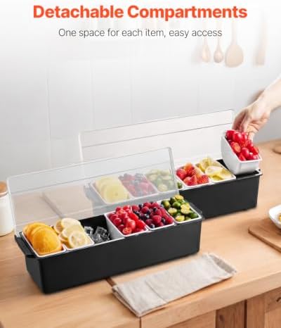 Ice Cooled Condiment Serving Container, 6 Compartments Chilled Server, Fruit Veggie Condiment Caddy, Plastic, alternate view
