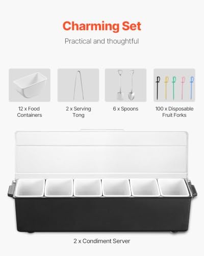Ice Cooled Condiment Serving Container, 6 Compartments Chilled Server, Fruit Veggie Condiment Caddy, Plastic, alternate view