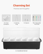 Ice Cooled Condiment Serving Container, 6 Compartments Chilled Server, Fruit Veggie Condiment Caddy, Plastic, alternate view