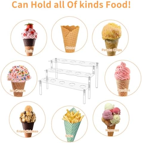 Ice Cream Cone Holder, 3 Tier Acrylic Cupcake Stand, 15 Holes in Clear, alternate view 4