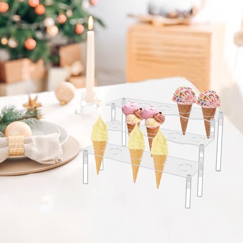 Ice Cream Cone Holder, 3 Tier Acrylic Cupcake Stand, 15 Holes in Clear, alternate view 5