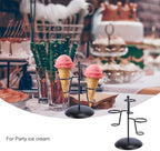 Ice Cream Cone Holder Stand, 3 Holes Metal Waffle Display Rack, Black Iron Art Countertop Server Counter Station, alternate