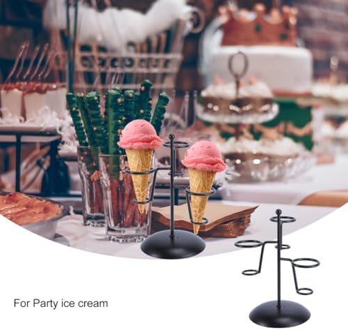 Ice Cream Cone Holder Stand, 3 Holes Metal Waffle Display Rack, Black Iron Art Countertop Server Counter Station, alternate