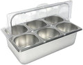 Ice Food Serving Display Tray, 6-Pan Countertop Cold Food Serving Station in 7 x 6.4 x 4 inches in silver