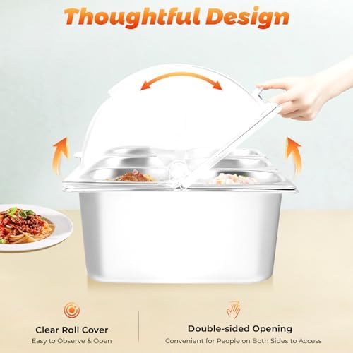 Ice Food Serving Display Tray,6 Pans Buffet Cold Serving Cooler Platter with Clear Roll Top Cover, Cooling Food, alternate