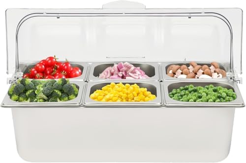 Ice Food Serving Display Tray, Cold Food Buffet Server W/6 Pans in Silvery, Clear