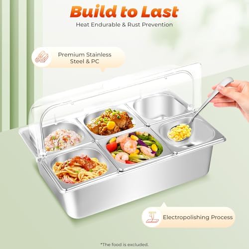 Ice Food Serving Display Tray, Cold Food Buffet Server W/6 Pans in Silvery, Clear, alternate view 3