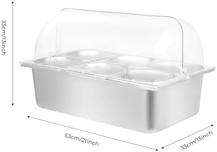 Ice Food Serving Display Tray with Clear Roll Top 6 Pans Buffet Condiment Dispenser Countertop Cold Serving, alternate view 2