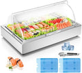 Ice Food Serving Display Tray with Clear Roll Top Cover, 1 x 1 Pan(Full Pan) in Silver