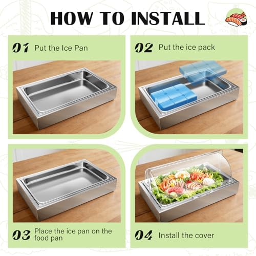 Ice Food Serving Display Tray with Clear Roll Top Cover, 1 x 1 Pan(Full Pan) in Silver, alternate view 3